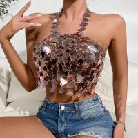 Acrylic Sleeveless Nightclub Top midriff-baring & backless & hollow patchwork pink : PC