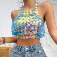 Acrylic Sleeveless Nightclub Top midriff-baring & backless & hollow patchwork blue : PC