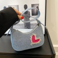 Denim Shoulder Bag soft surface & with rhinestone heart pattern PC