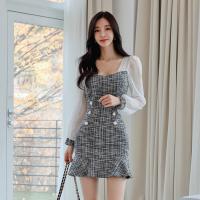 Polyester Slim Sexy Package Hip Dresses patchwork PC