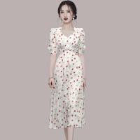 Chiffon High Waist One-piece Dress slimming & deep V jacquard PC