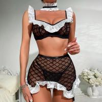 Polyester Costume de femme de chambre sexy Noir Ensemble