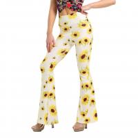 Polyester bell-bottom & High Waist Women Long Trousers printed PC