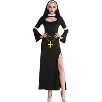 Polyester Vrouwen Halloween Cosplay Kostuum Hood & Jurk & Riem Solide Zwarte Instellen