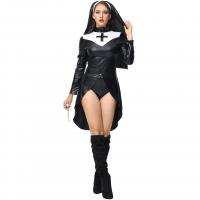 PU-leer & Polyester Vrouwen Halloween Cosplay Kostuum Hoofdband & Jurk & Broek Solide Zwarte Instellen