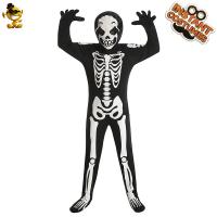 Polyester Children Skull Costume Halloween Design printed white and black PC