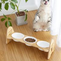 Wooden & Porcelain easy cleaning Pet Bowl Set