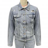 Denim Manteau femmes Solide Bleu pièce