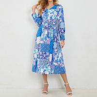 Polyester Einteiliges Kleid, Gedruckt, Floral, Blau,  Stück