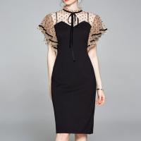 Polyester Slim One-piece Dress patchwork black PC