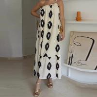 Polyester Slim & High Waist Slip Dress printed white PC