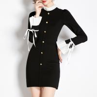 Polyester Slim Sexy Package Hip Dresses Solid black PC