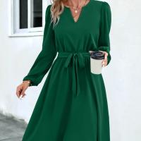 Polyester Waist-controlled One-piece Dress deep V & breathable Solid PC