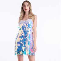 Sequin & Polyester Slim Slip Dress blue : PC