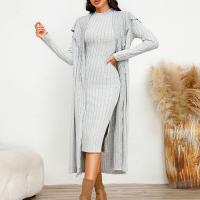 Polyester Ensemble de robe deux pièces Solide gris clair Ensemble