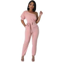 Polyester Slim Long Jumpsuit & One Shoulder Solid PC