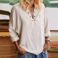 Cotton Linen Women Long Sleeve Blouses & loose patchwork Solid PC