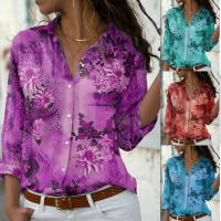 Polyester Slim & Plus Size Women Long Sleeve Shirt printed shivering PC