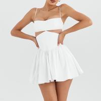 Polyester Waist-controlled & Slim & High Waist Slip Dress & hollow patchwork Solid white PC