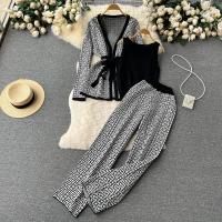 Acrylic Wide Leg Trousers Women Casual Set three piece & loose : Set