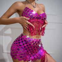 Sequin Tassels Camisole hollow fuchsia : PC