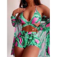 Spandex & Polyester Bikini Imprimé motif de feuille Vert Ensemble