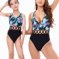 Polyamide & Polyester Family Swimwear & hollow printed leaf pattern black PC