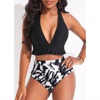 Polyester Bikini Imprimé Noir Ensemble