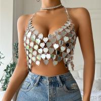 Metal & Acrylic Sleeveless Nightclub Top midriff-baring & backless patchwork heart pattern silver : PC