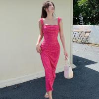 Polyester Slim Sexy Package Hip Dresses back split fuchsia PC