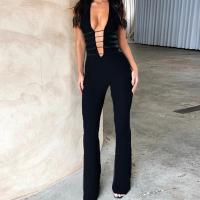 Polyester Long Jumpsuit, Solide, Schwarz,  Stück