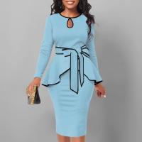 Polyester Slim Two-Piece Dress Set back split Solid Set