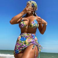 Polyamide & Spandex & Polyester Bikini Afgedrukt Bloemen Blauwe Instellen