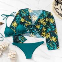 Spandex & Polyester Bikini Imprimé motif de feuille multicolore Ensemble