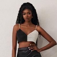 Plastic Pearl Slim Sleeveless Nightclub Top midriff-baring & backless patchwork white and black : PC