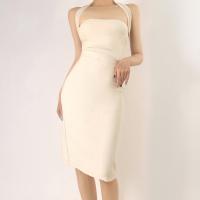 Polyester Slip Dress back split & backless patchwork Solid PC