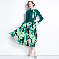 Poliéster Vestido de una pieza, impreso, floral, verde,  trozo