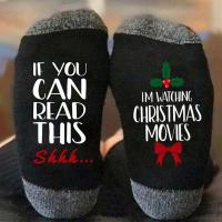 Polyester Unisex Knee Socks christmas design & sweat absorption & unisex printed letter : Pair