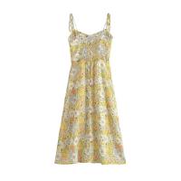 Cotton Slip Dress side slit & backless printed yellow PC