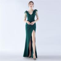 Spandex & Polyester Slim Long Evening Dress side slit patchwork Solid PC