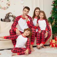 Polyester Parent-child Sleepwear christmas design & loose printed plaid red Set