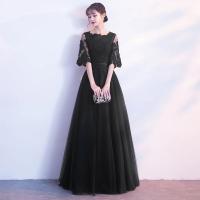 Polyester Slim Long Evening Dress large hem design patchwork Solid PC