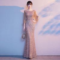 Polyester Slim & Mermaid Long Evening Dress patchwork Solid PC