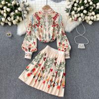 Gemischter Stoff Zweiteiliges Kleid Set, Gedruckt, Floral, gemischte Farben,  Festgelegt