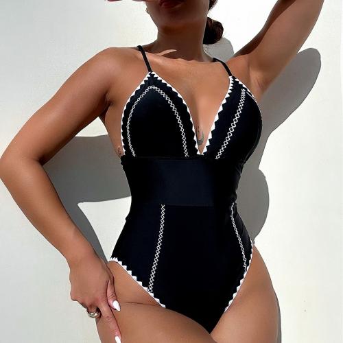 Polyamide One-piece Swimsuit deep V & skinny style black PC