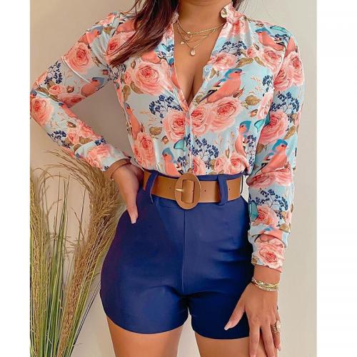 Polyester Ensemble occasionnel de femmes Court & chemise à manches longues Imprimé couleur et motif différents pour le choix pièce