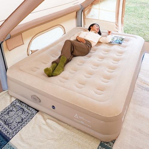 Flocking Fabric & Engineering Plastics & PVC dampproof & foldable Inflatable Bed Mattress portable Solid khaki PC