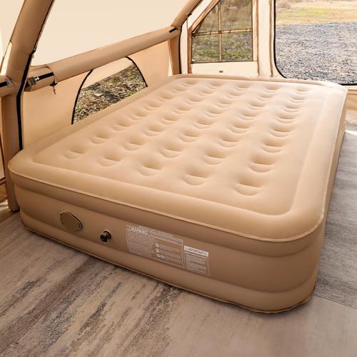 Flocking Fabric PVC & Engineering Plastics dampproof & foldable Inflatable Bed Mattress portable Solid khaki PC