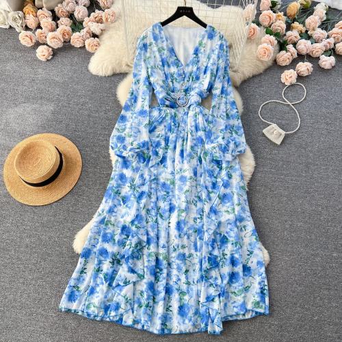 Polyester Einteiliges Kleid, Gedruckt, Floral, mehr Farben zur Auswahl, :,  Stück