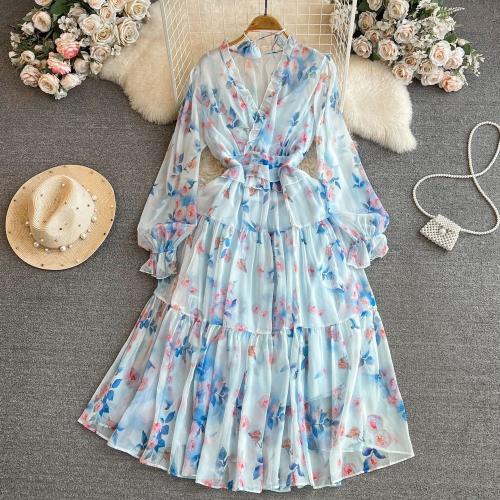 Polyester Einteiliges Kleid, Gedruckt, Floral, mehr Farben zur Auswahl, :,  Stück